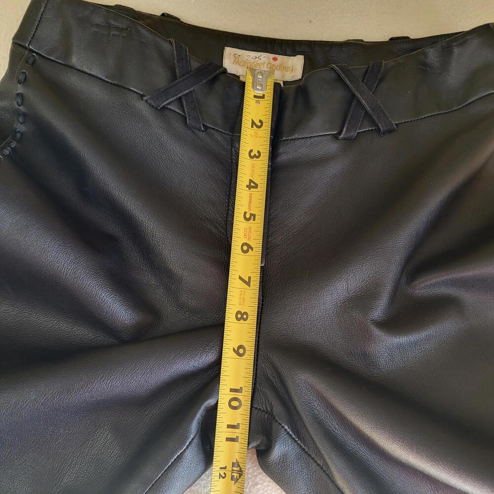 Margaret Godfrey women's black leather pants sz8 W16.5 zipper 2 hook closure - Picture 11 of 12